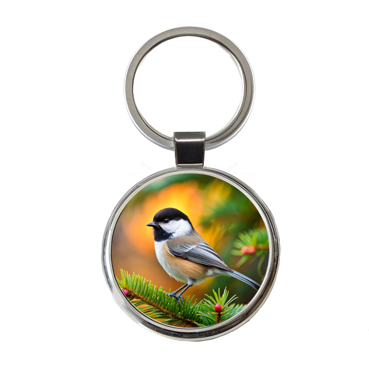 Black Capped Chickadee Backyard Bird Round Metal Keychain