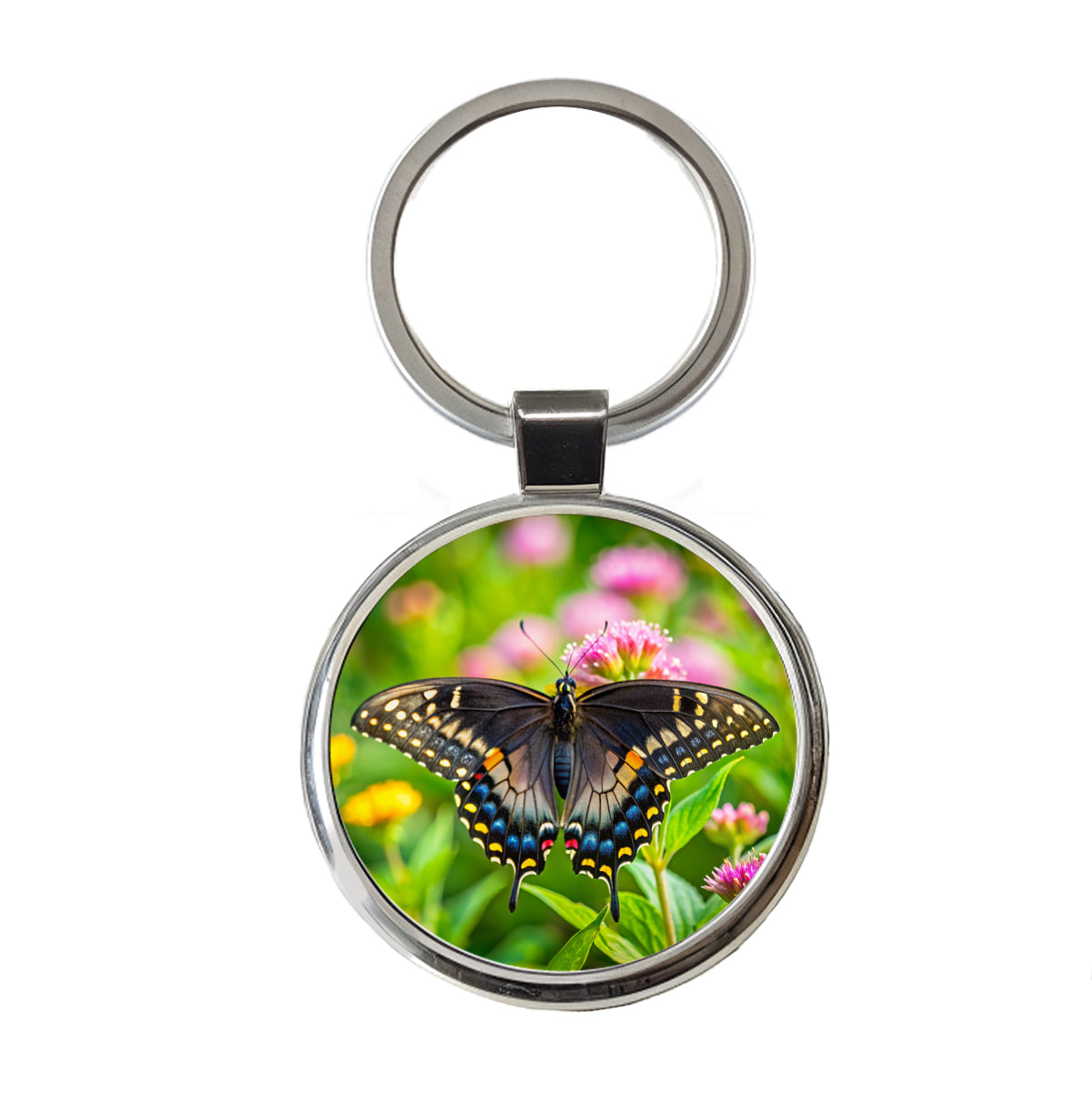 Black Swallowtail Butterfly Round Metal Keychain