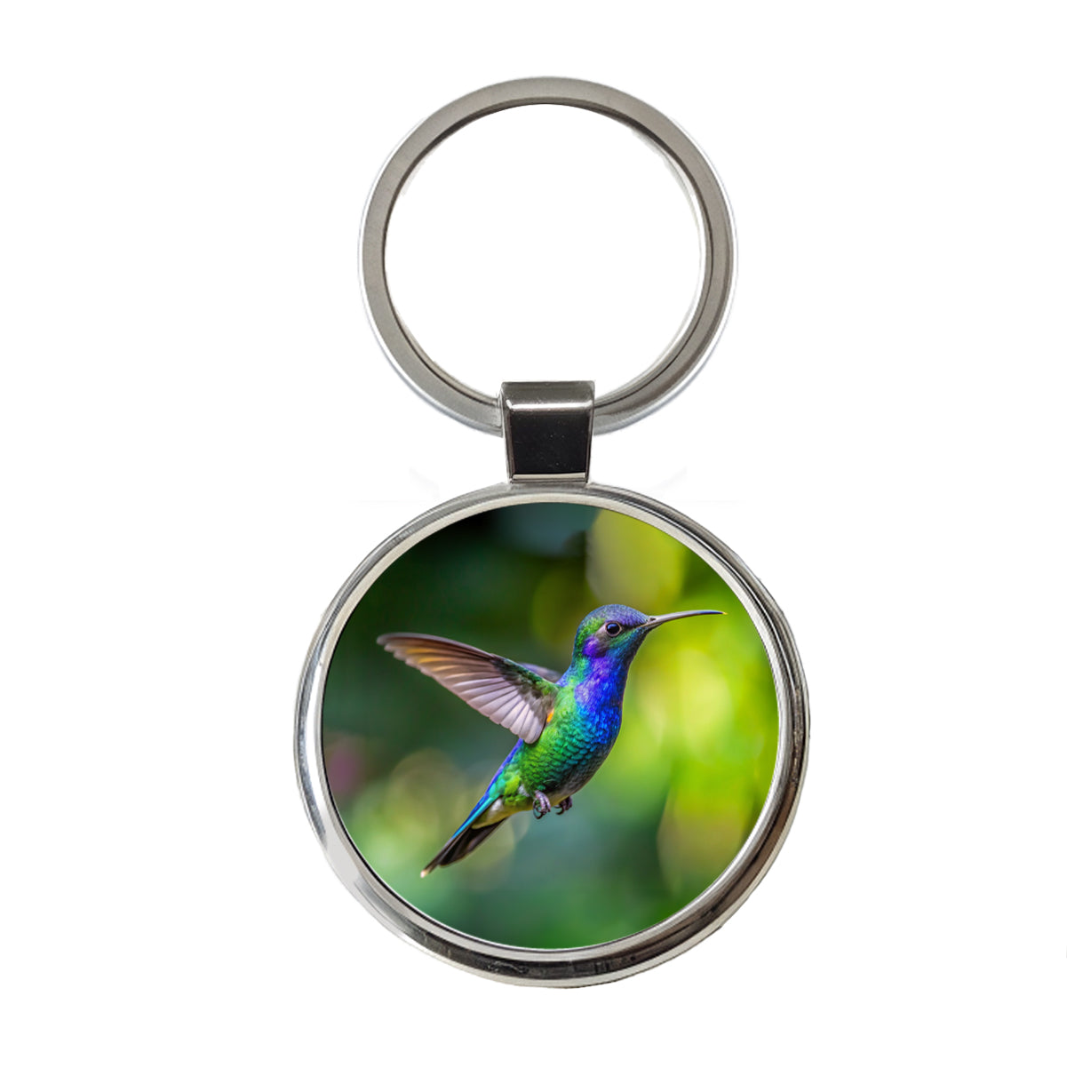 Blue Chinned Sapphire Hummingbird Backyard Bird Round Metal Keychain