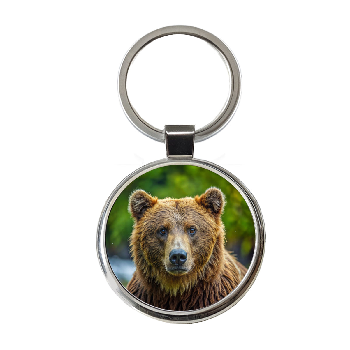 Brown Bear Round Metal Keychain