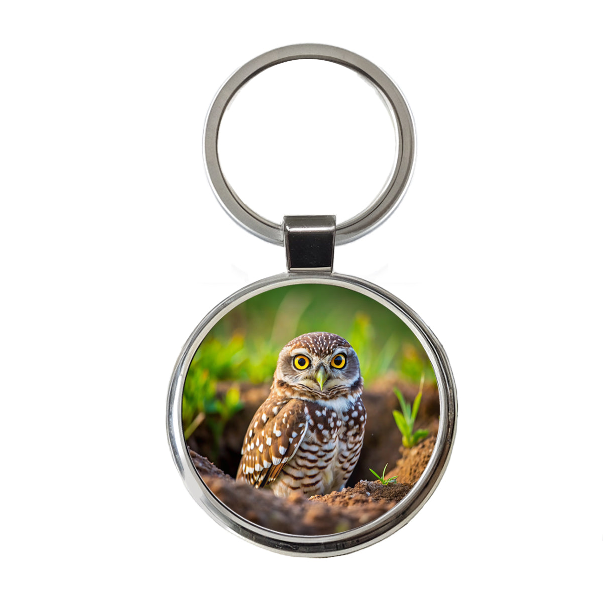 Burrowing Owl Raptor Bird Of Prey Round Metal Keychain