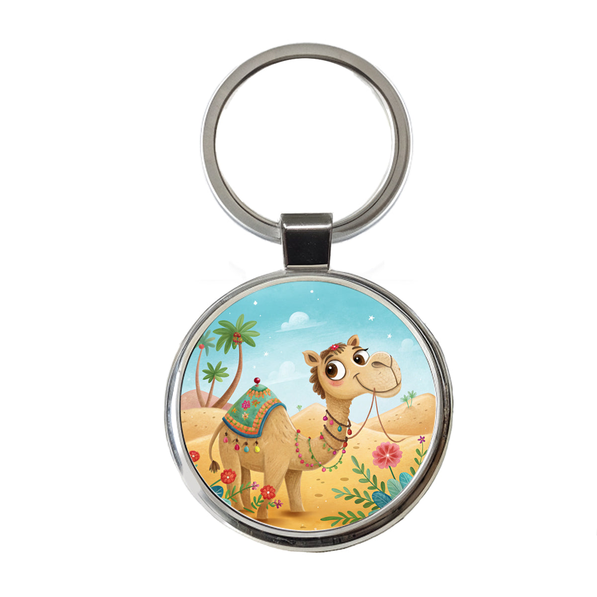 Camel Children's Illustration Style Round Metal Keychain