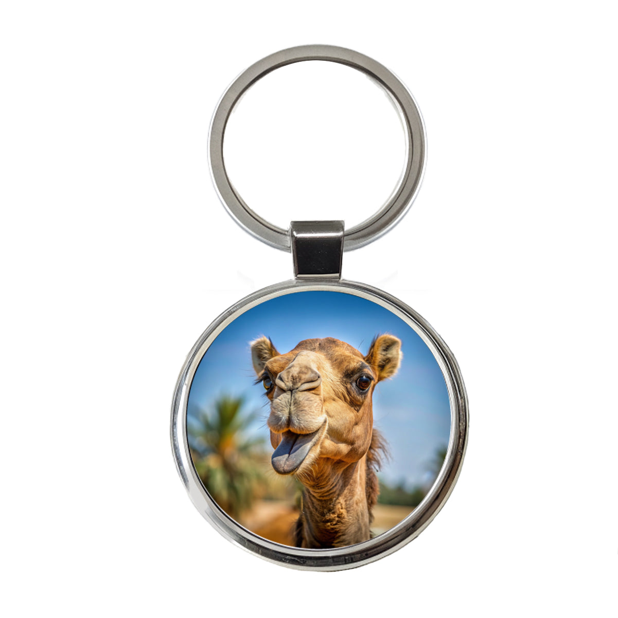 Camel Face With Tongue Sticking Out Round Metal Keychain
