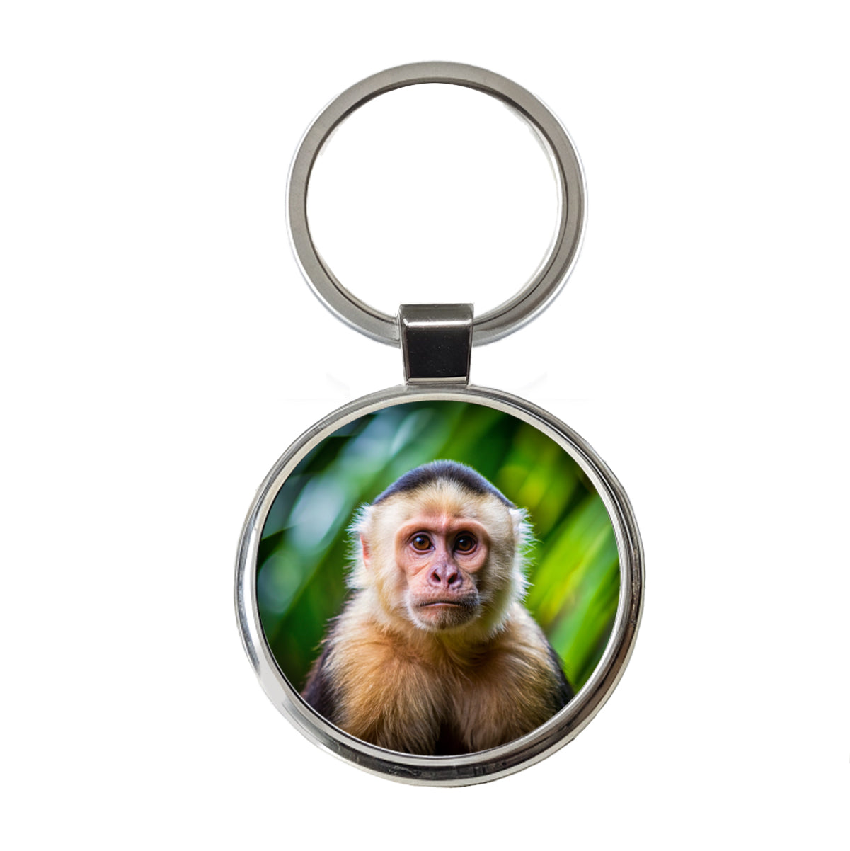 Capuchin Monkey Round Metal Keychain