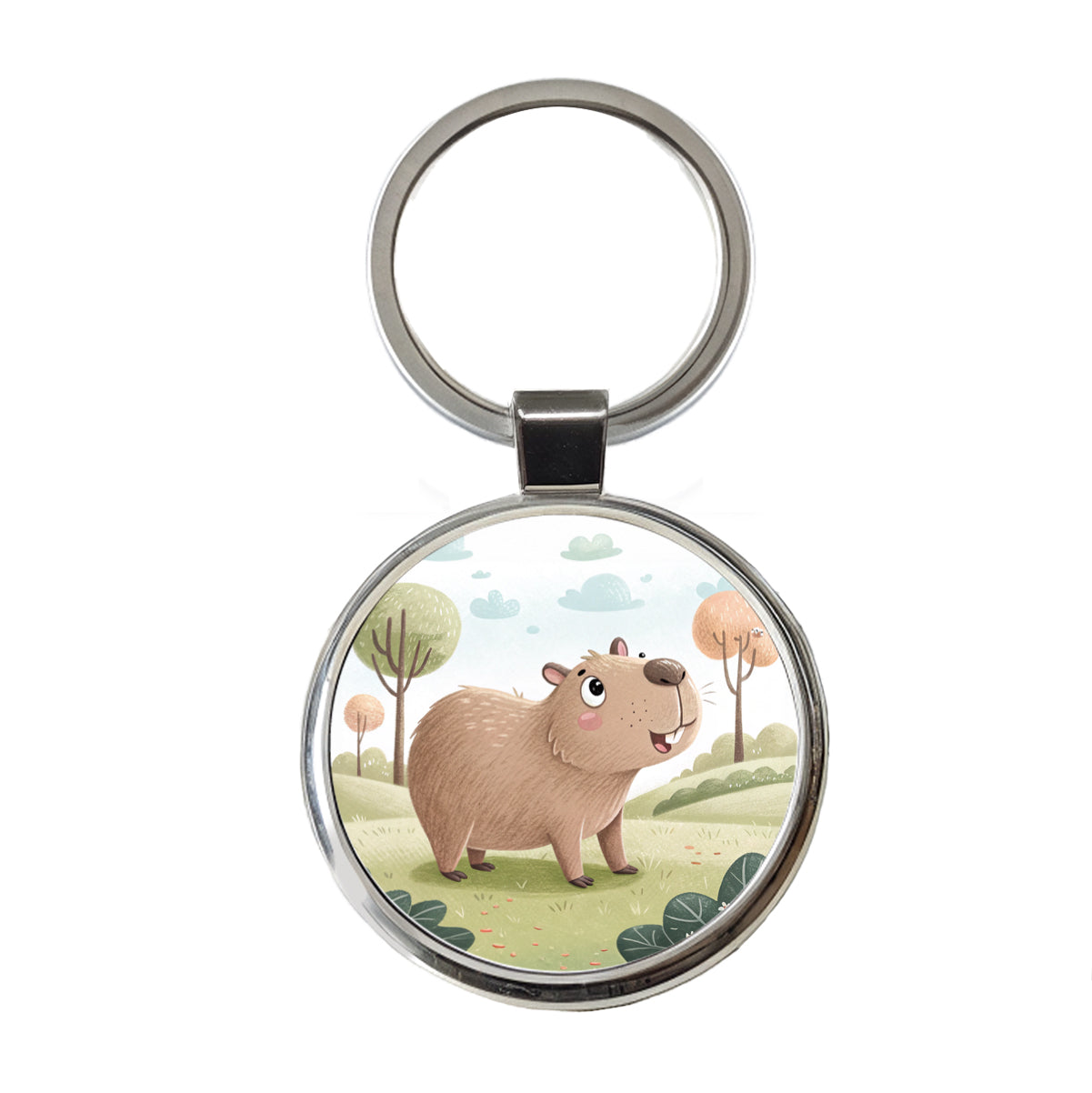 Capybara Children's Illustration Style Round Metal Keychain