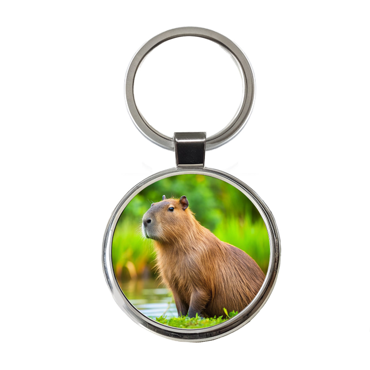 Capybara Round Metal Keychain