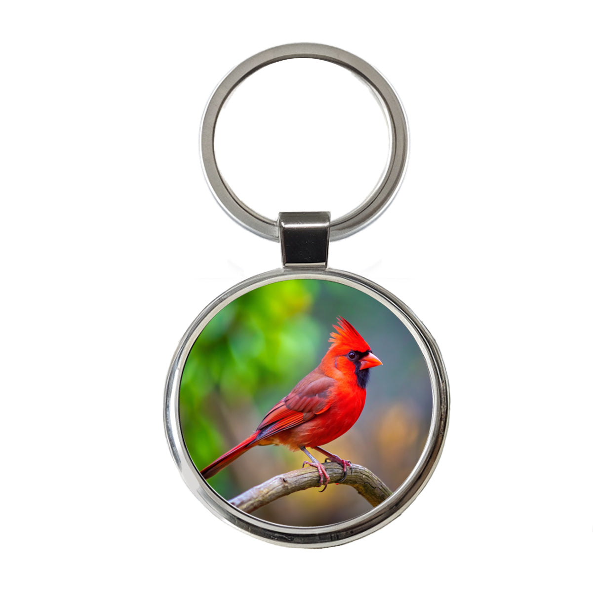 Cardinal Backyard Bird Round Metal Keychain