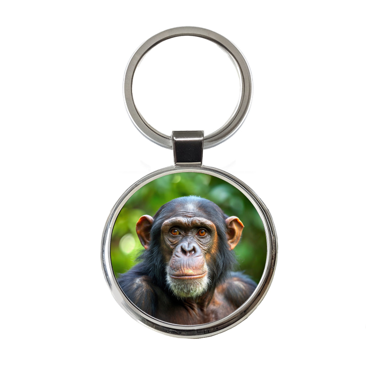 Chimpanzee Monkey Round Metal Keychain