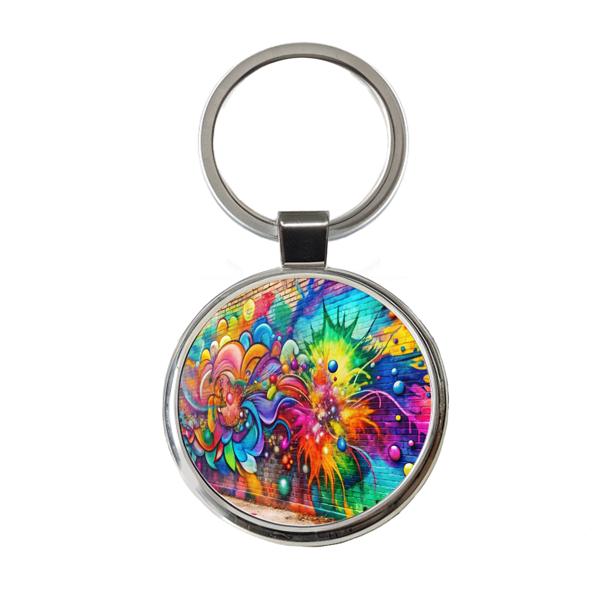 Colorful Graffiti On City Wall Round Metal Keychain
