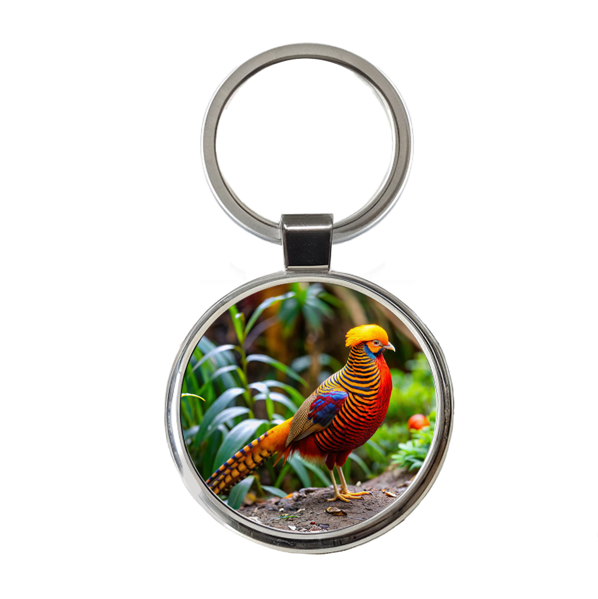 Golden Pheasant Round Metal Keychain