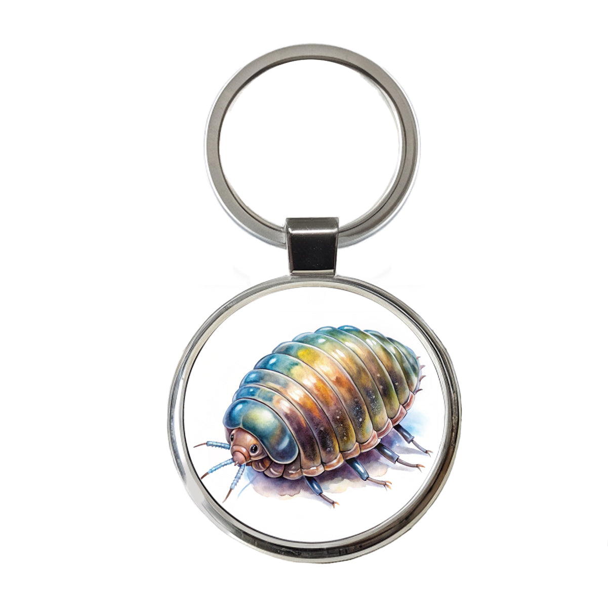 Pill Bug Watercolor Round Metal Keychain