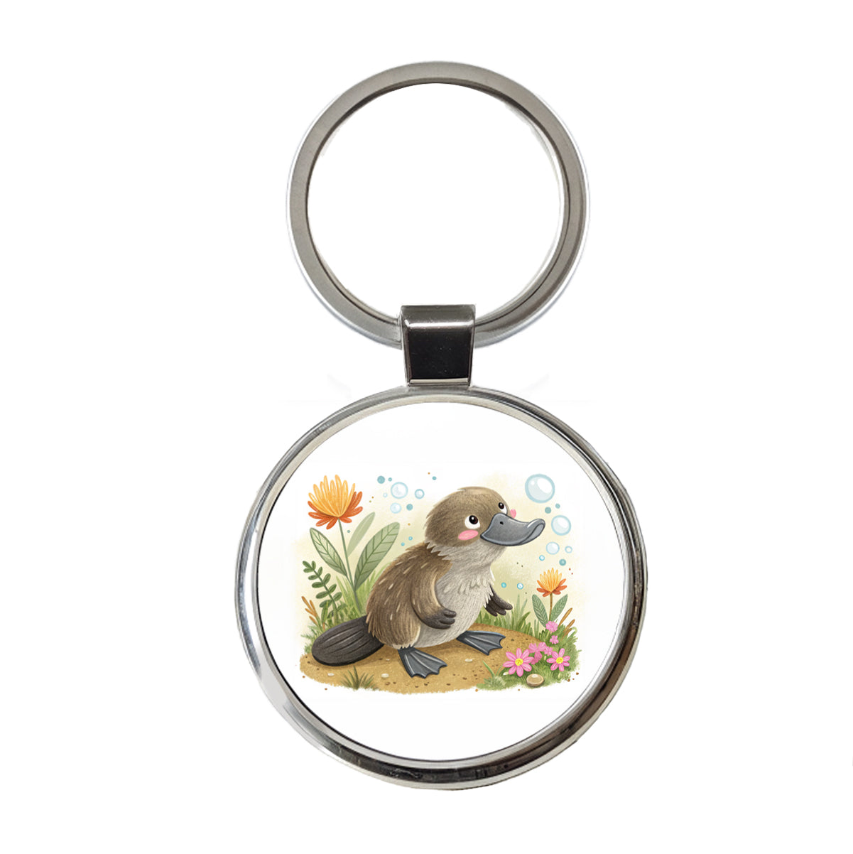 Platypus Children's Illustration Style Round Metal Keychain