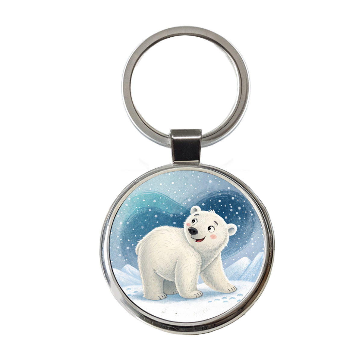 Polar Bear Children's Illustration Style Round Metal Keychain