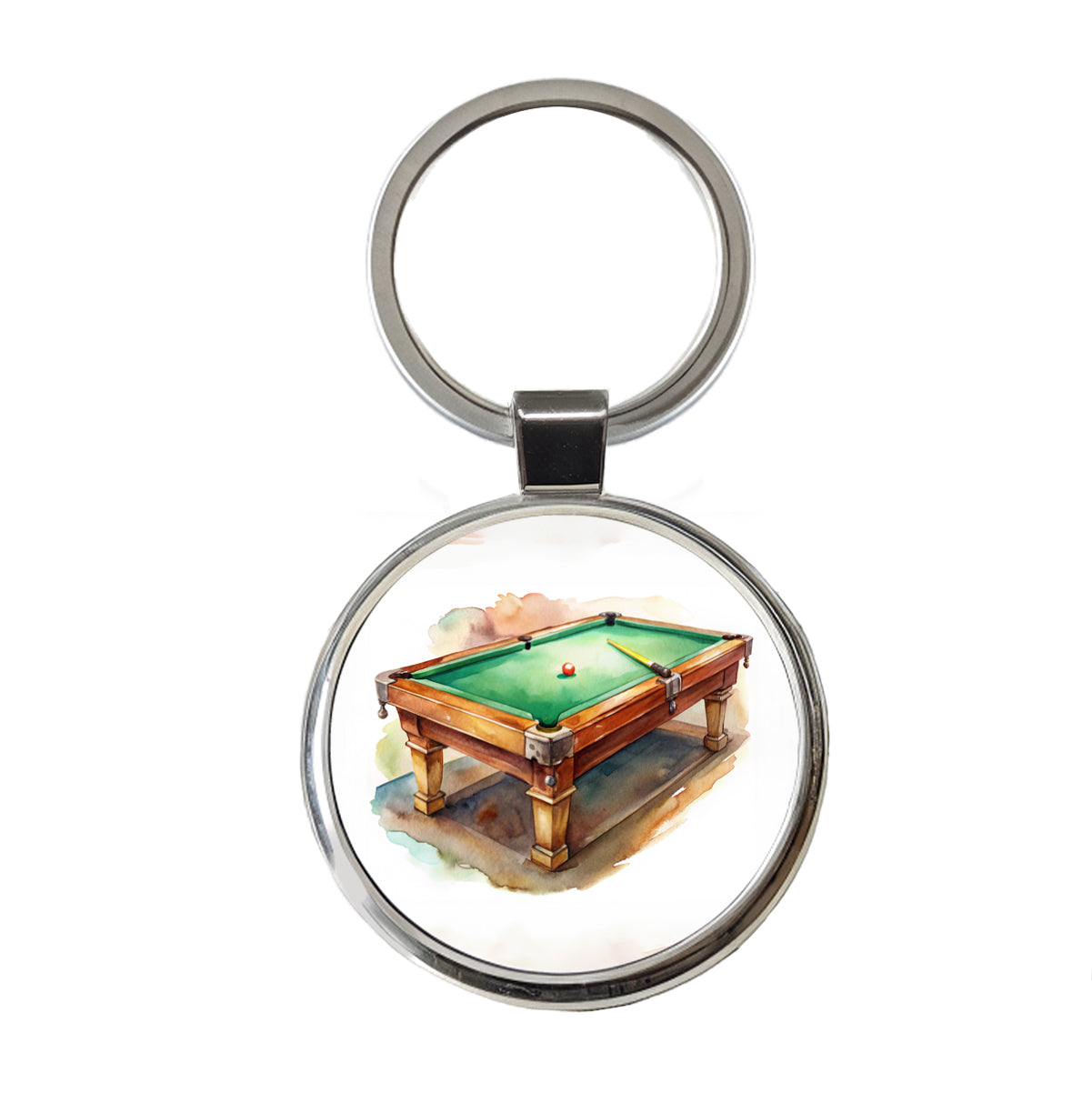 Pool Billiards Table Watercolor Round Metal Keychain