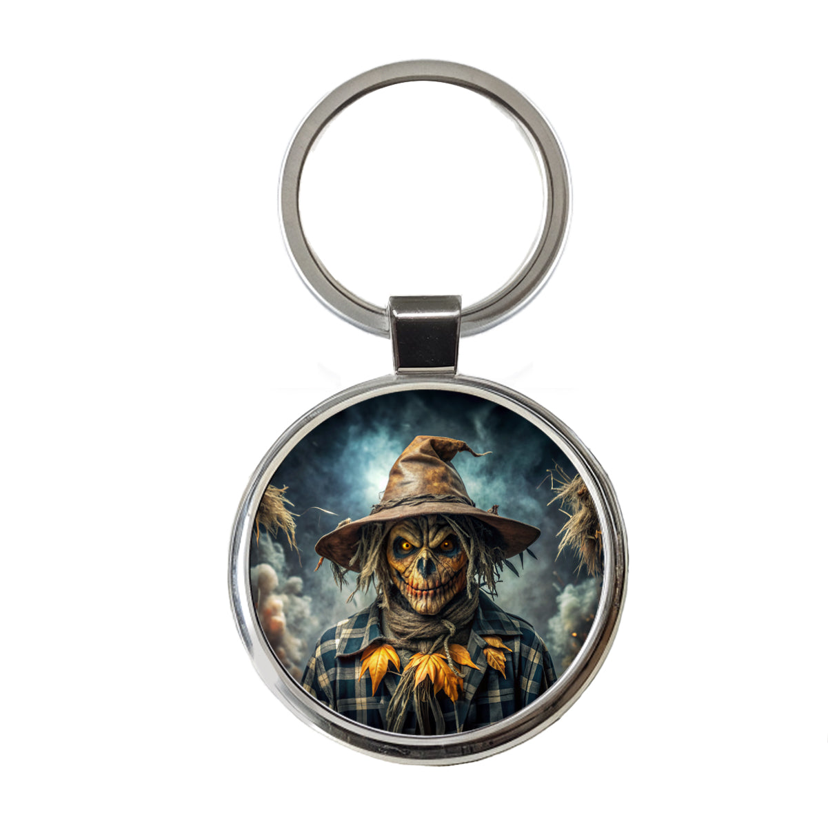 Scary Evil Scarecrow Black Watercolor Round Metal Keychain