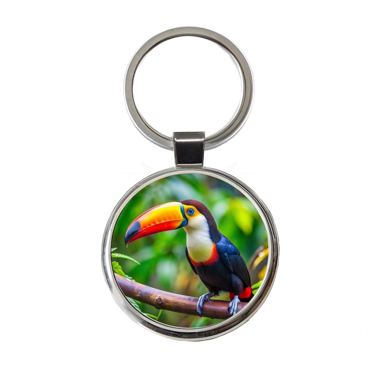Toucan Bird Round Metal Keychain