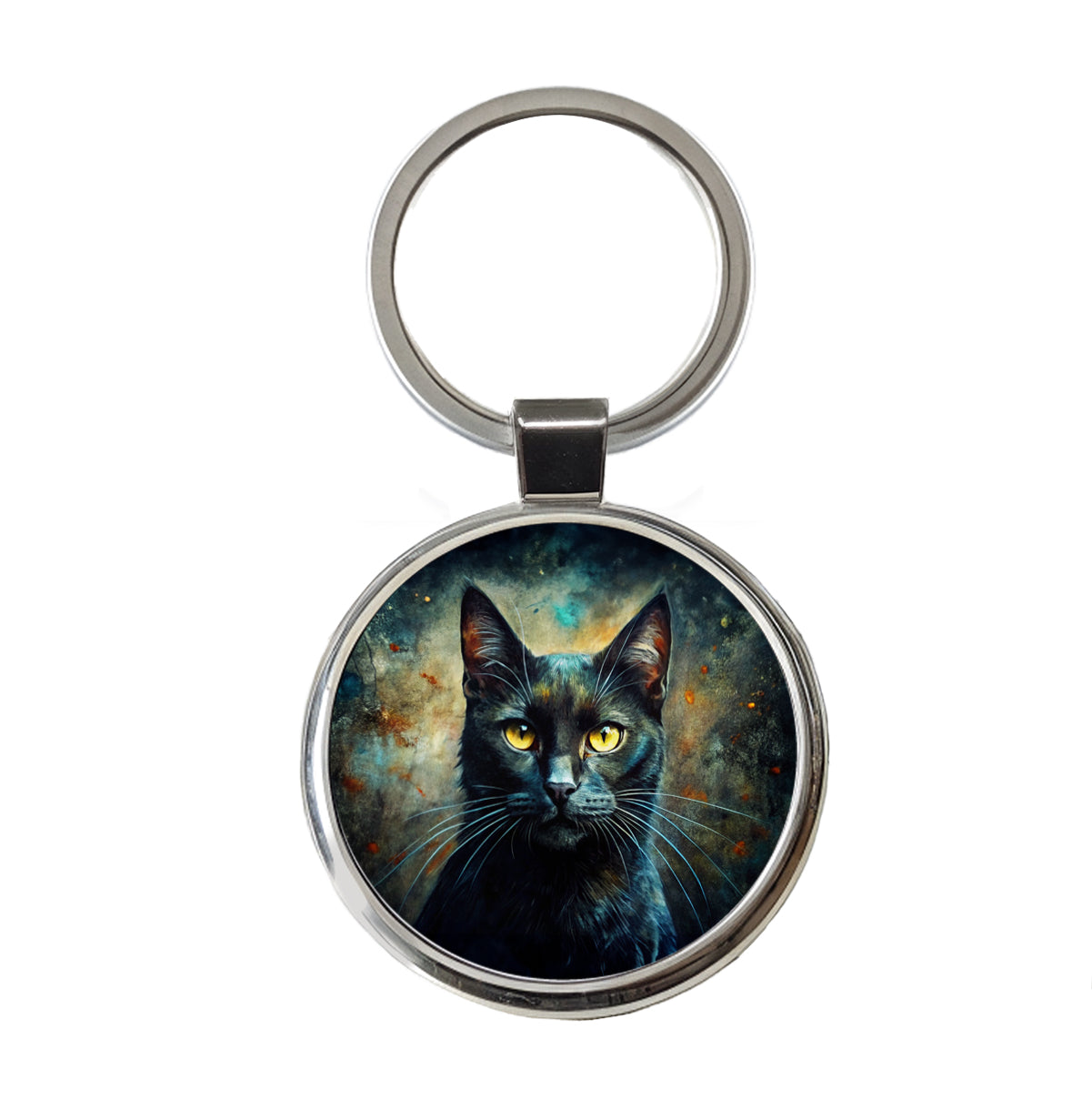 Black Cat Abstract Art Round Metal Keychain