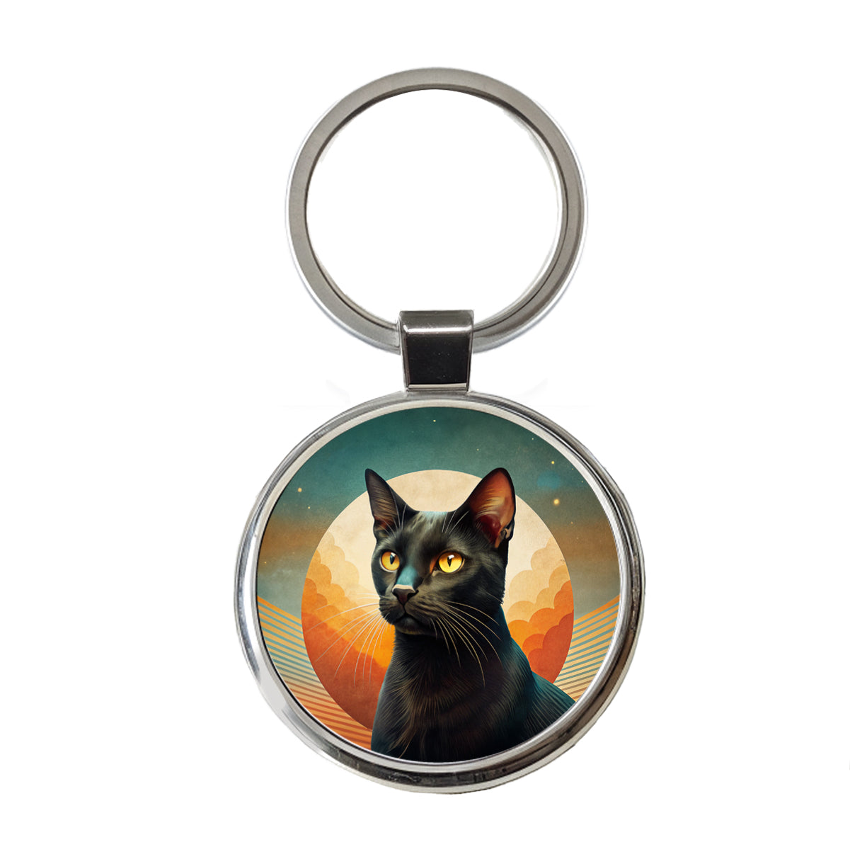 Black Cat Contemporary Art Round Metal Keychain