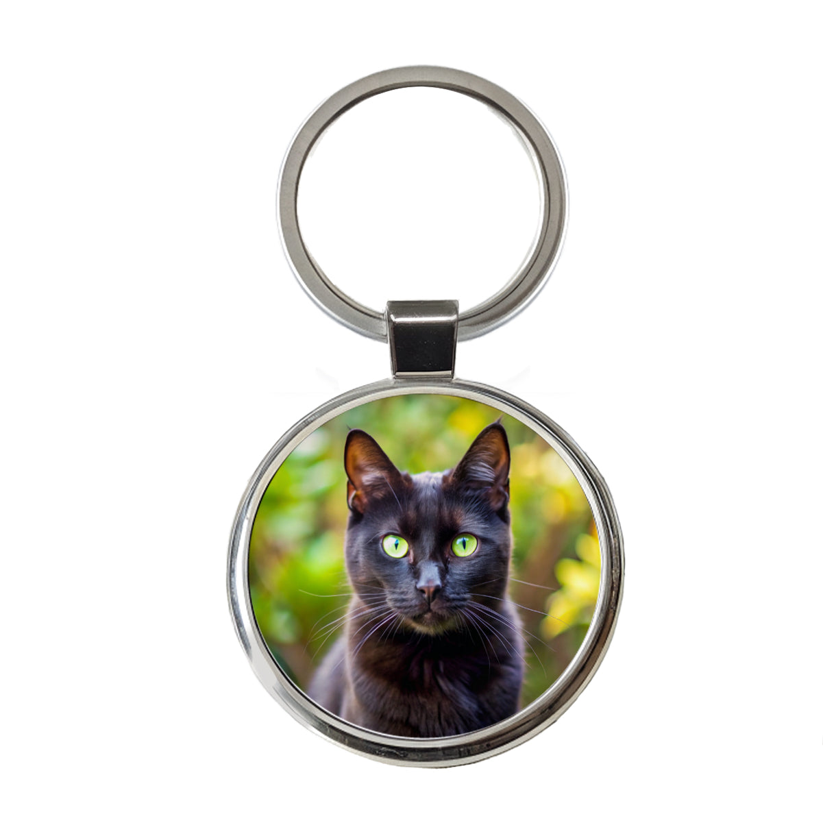 Black Cat Photo Round Metal Keychain