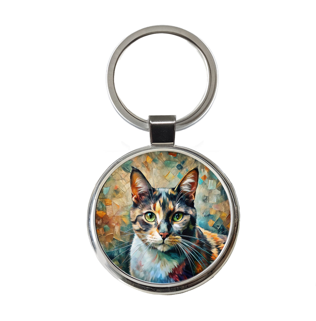 Calico Cat Abstract Art Round Metal Keychain