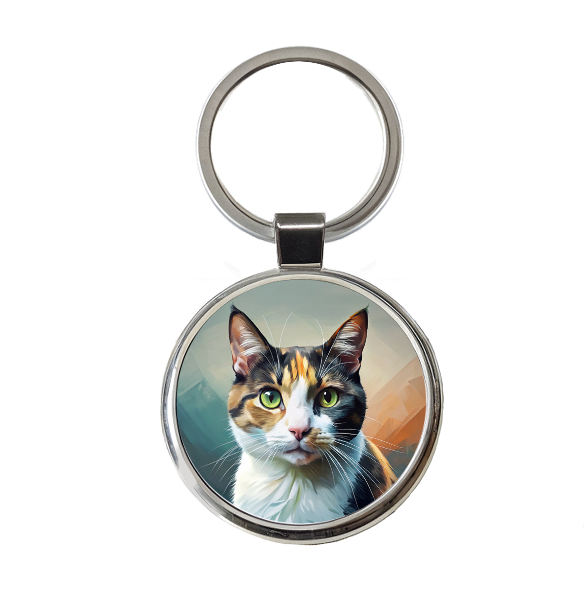 Calico Cat Contemporary Art Round Metal Keychain
