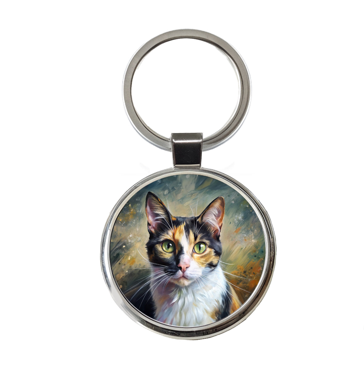 Calico Cat Expressionism Art Round Metal Keychain