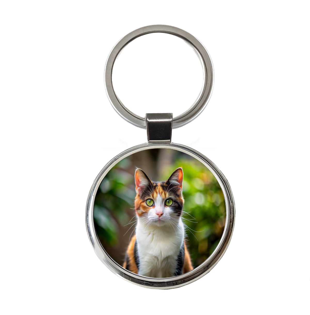 Calico Cat Photo Round Metal Keychain