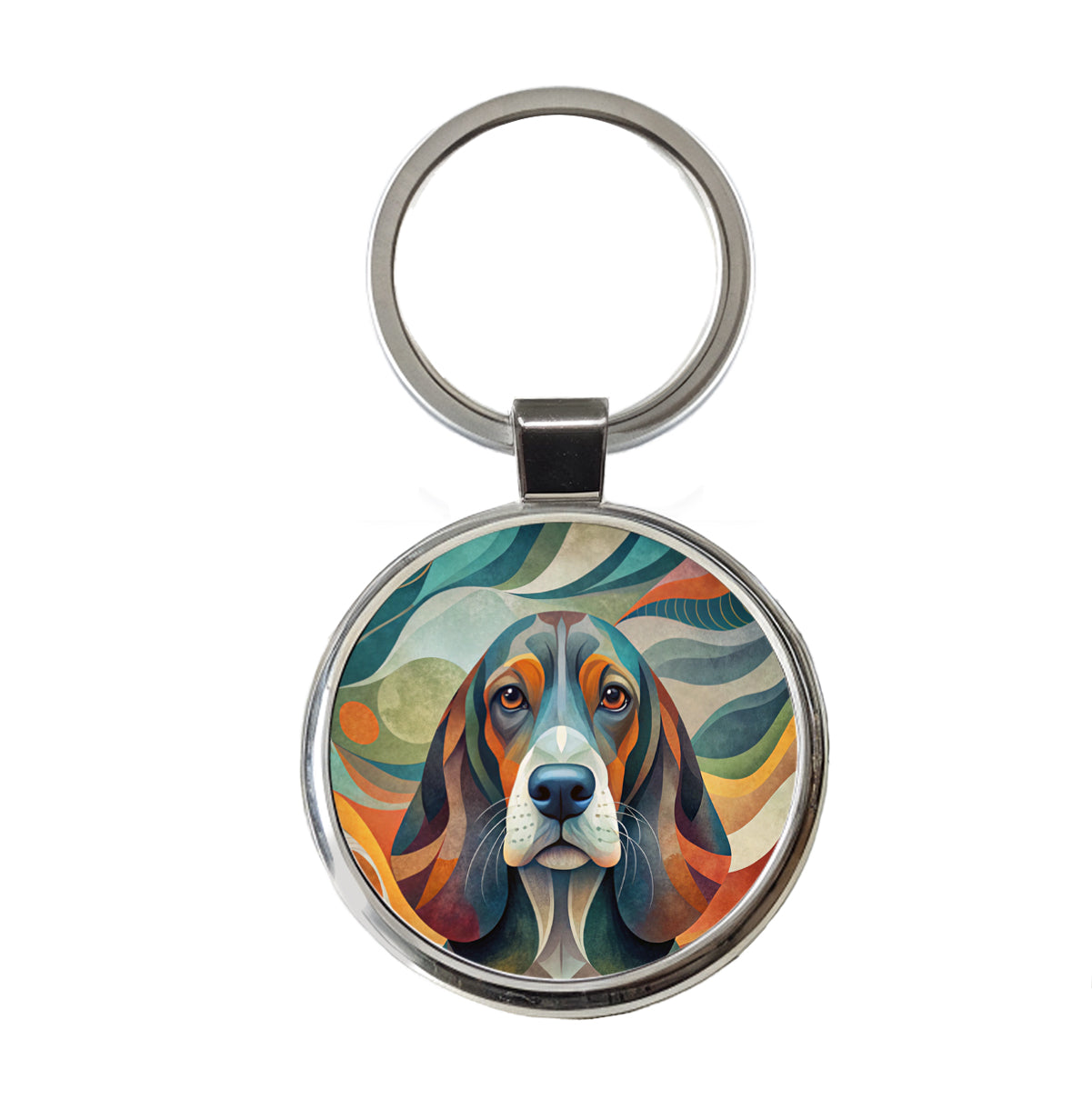 Basset Hound Dog Abstract Stylized Art Round Metal Keychain