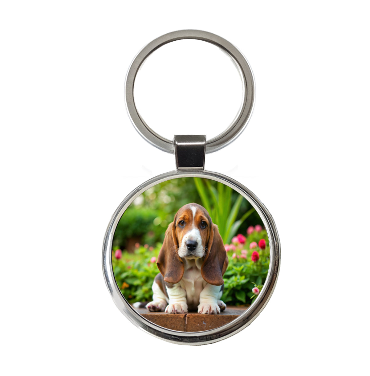 Basset Hound Dog Puppy Photo Round Metal Keychain