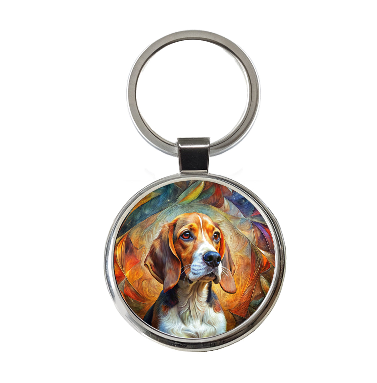 Beagle Dog Abstract Art Round Metal Keychain