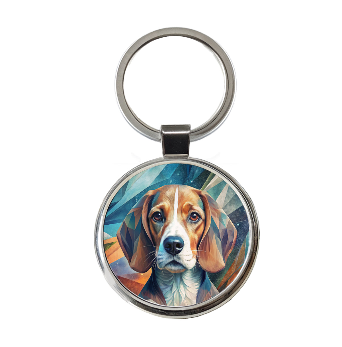 Beagle Dog Abstract Stylized Art Round Metal Keychain