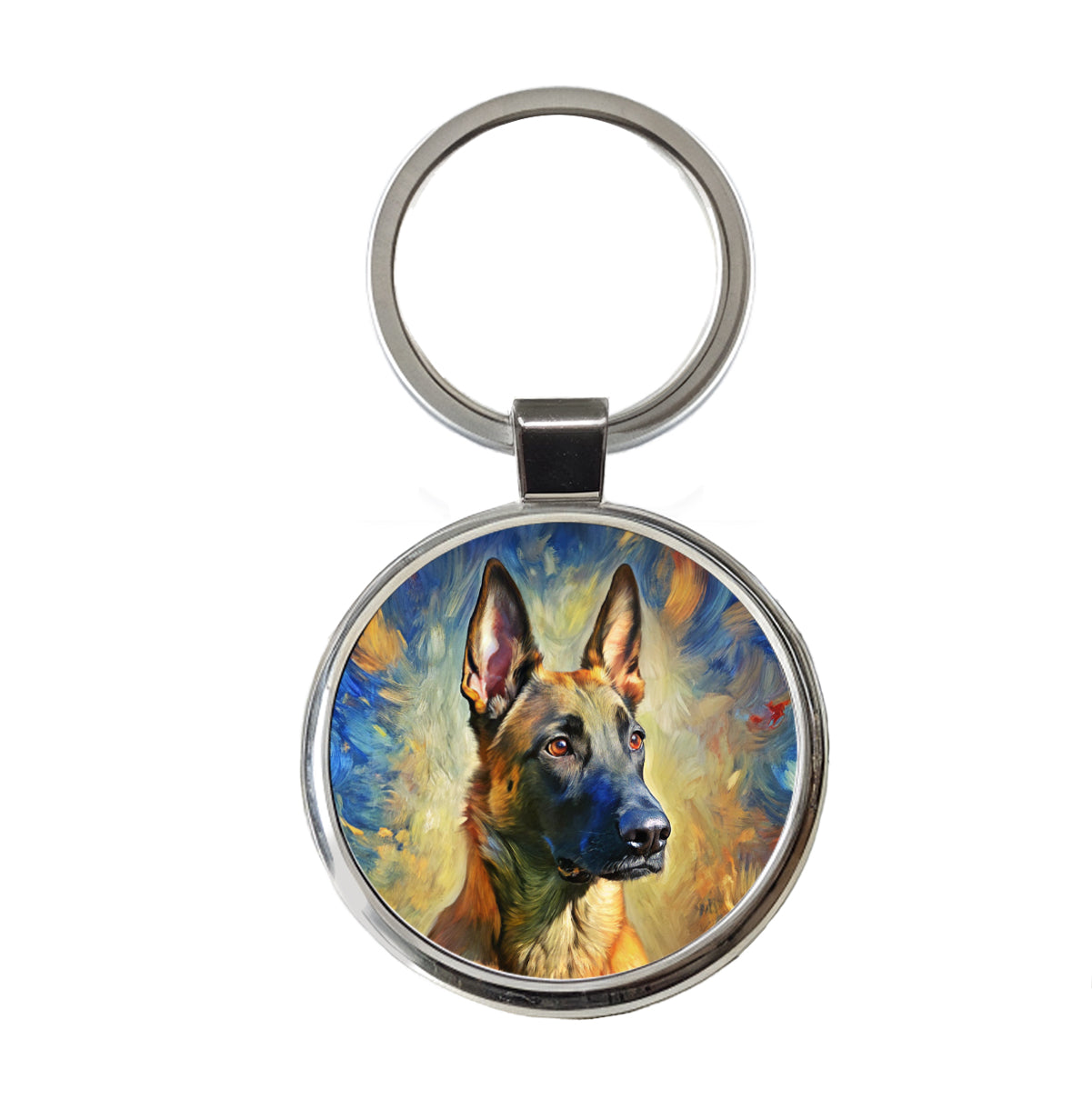 Belgian Malinois Dog Expressionism Art Round Metal Keychain