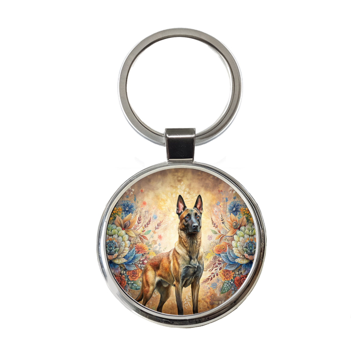 Belgian Malinois Dog French Bohemian Art Round Metal Keychain