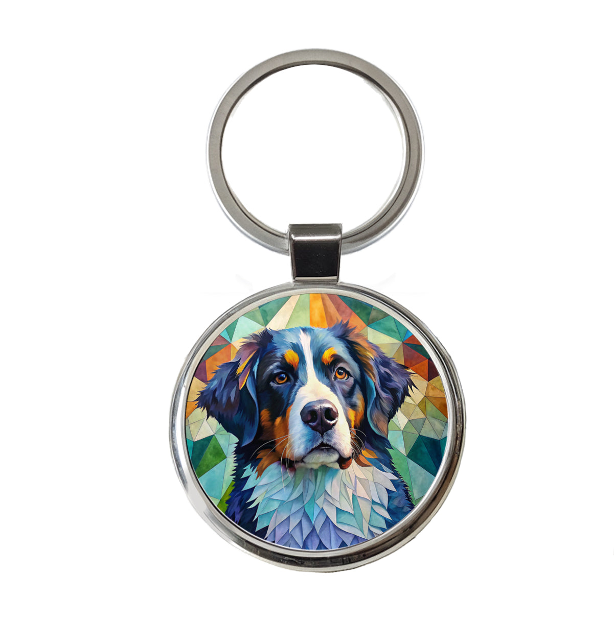 Bernese Mountain Dog Abstract Art Round Metal Keychain