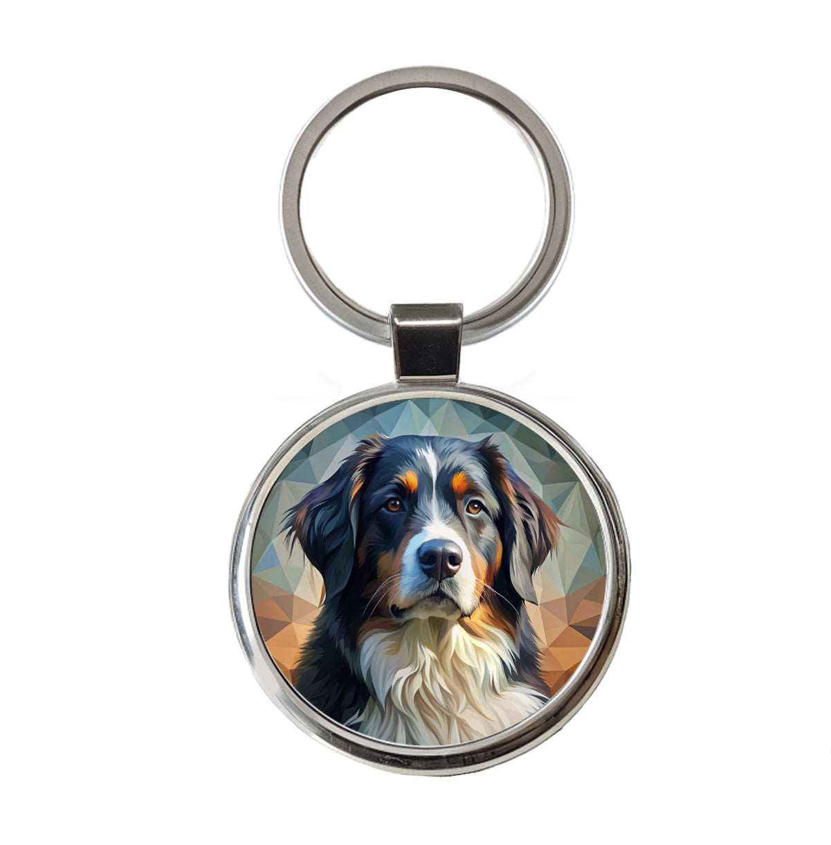Bernese Mountain Dog Abstract Stylized Art Round Metal Keychain
