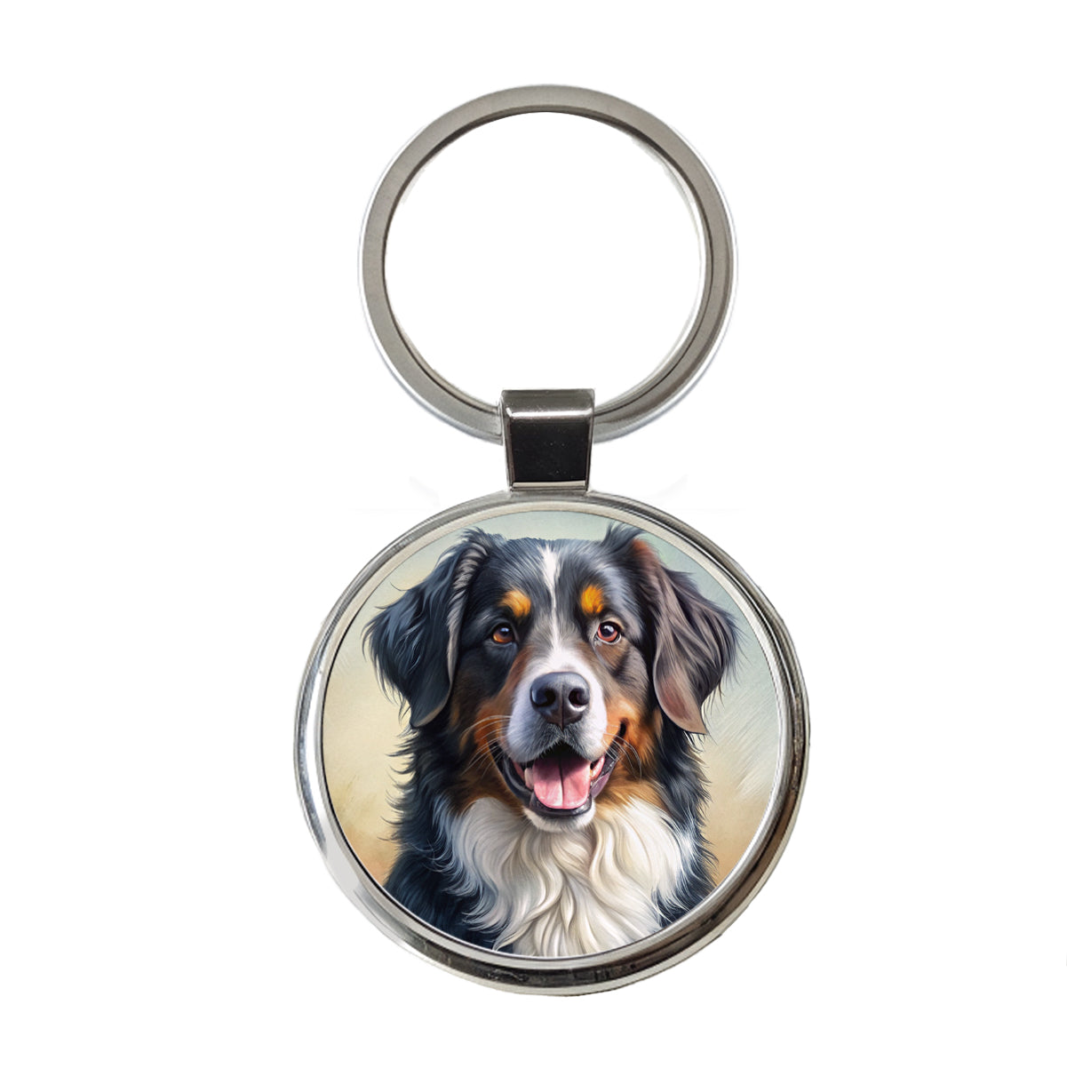 Bernese Mountain Dog Illustration Round Metal Keychain