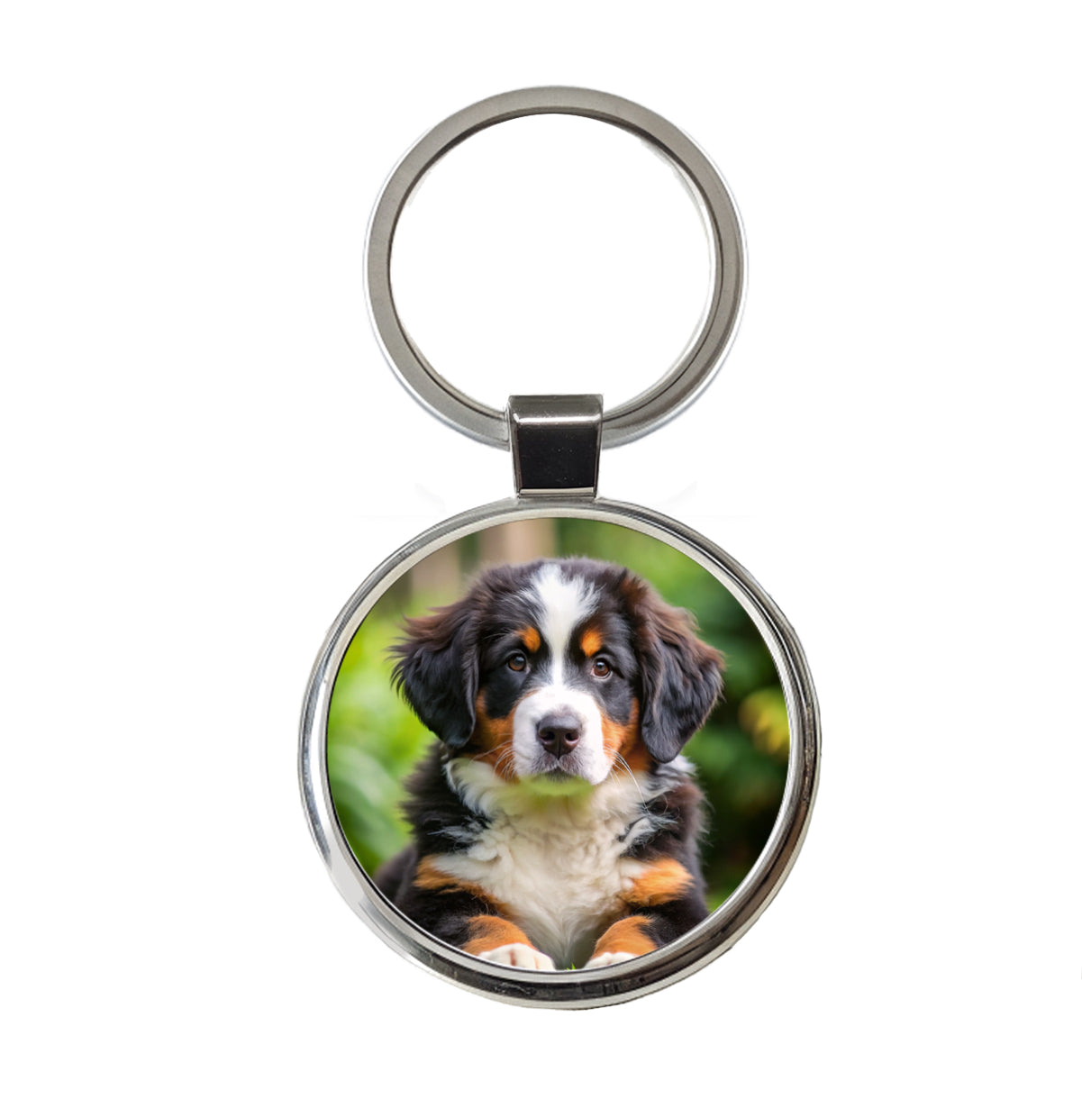 Bernese Mountain Dog Puppy Photo Round Metal Keychain