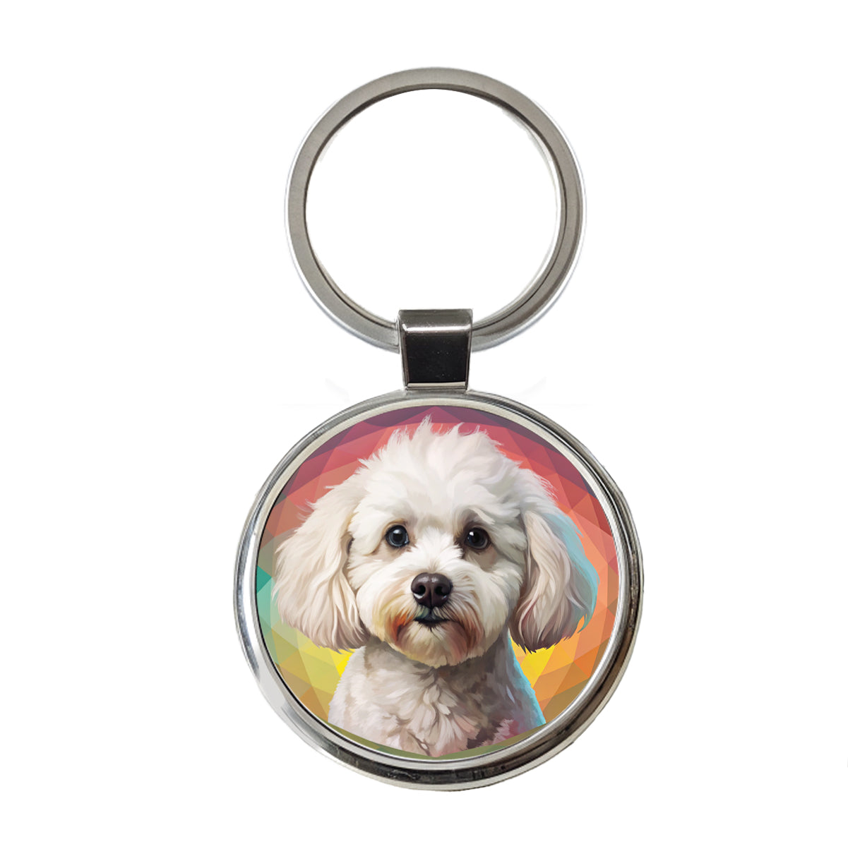 Bichon Frise Dog Contemporary Art Round Metal Keychain