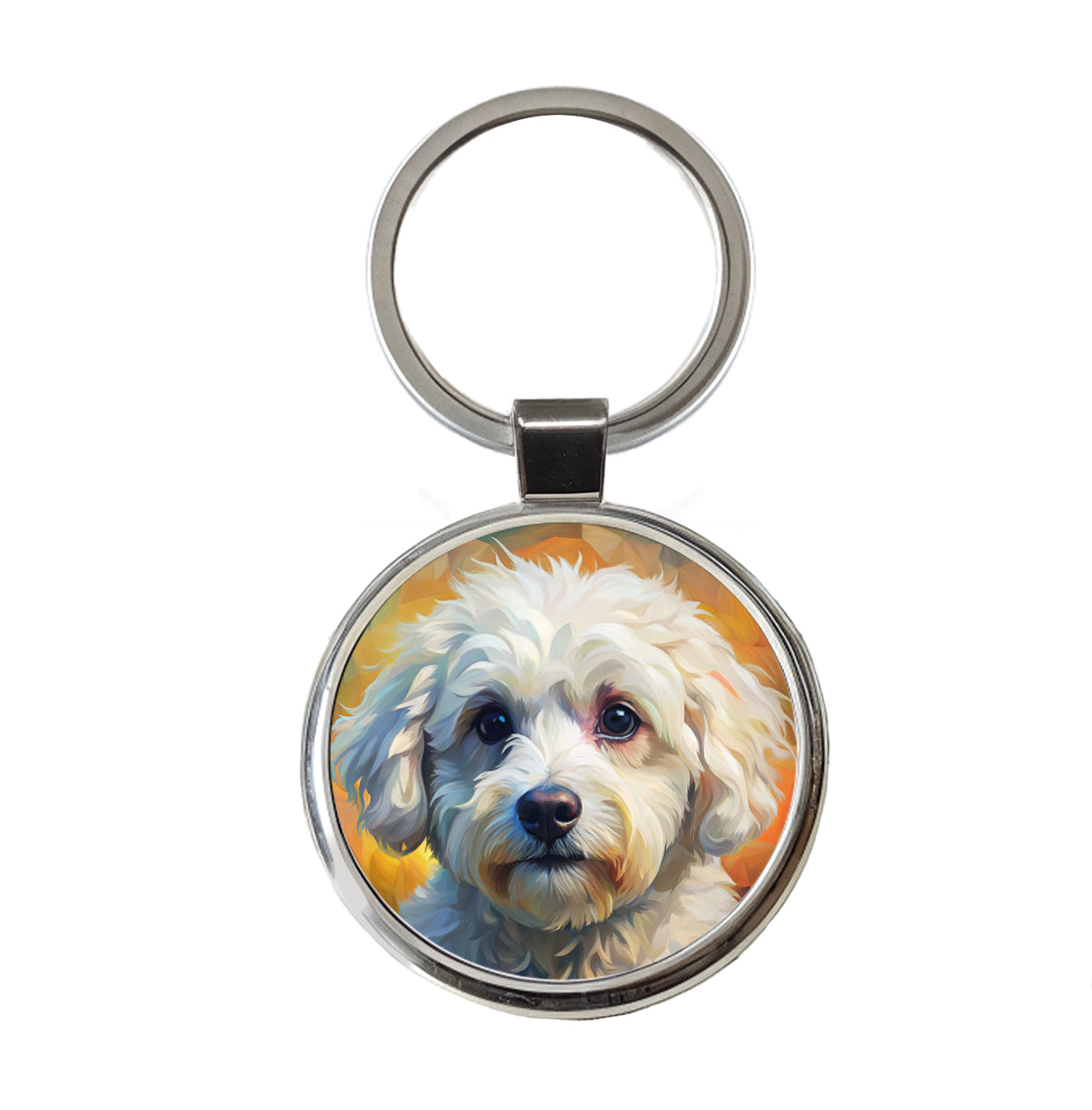 Bichon Frise Dog Expressionism Art Round Metal Keychain