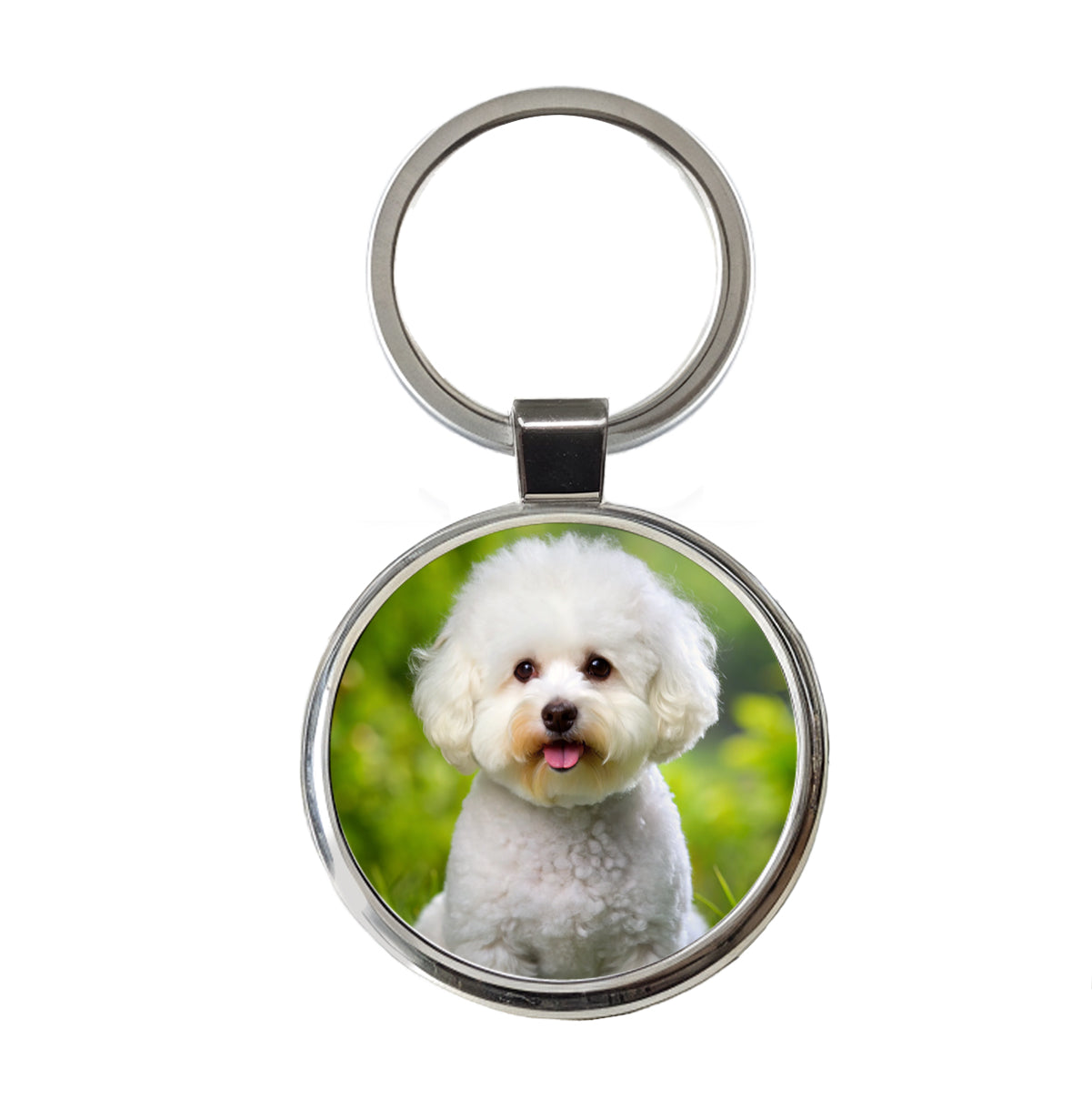 Bichon Frise Dog Photo Round Metal Keychain