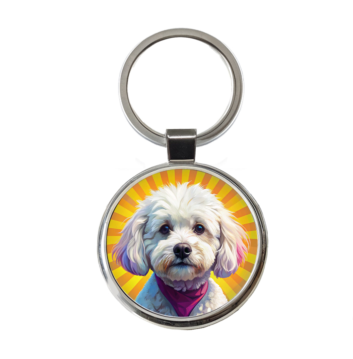 Bichon Frise Dog Pop Art Round Metal Keychain