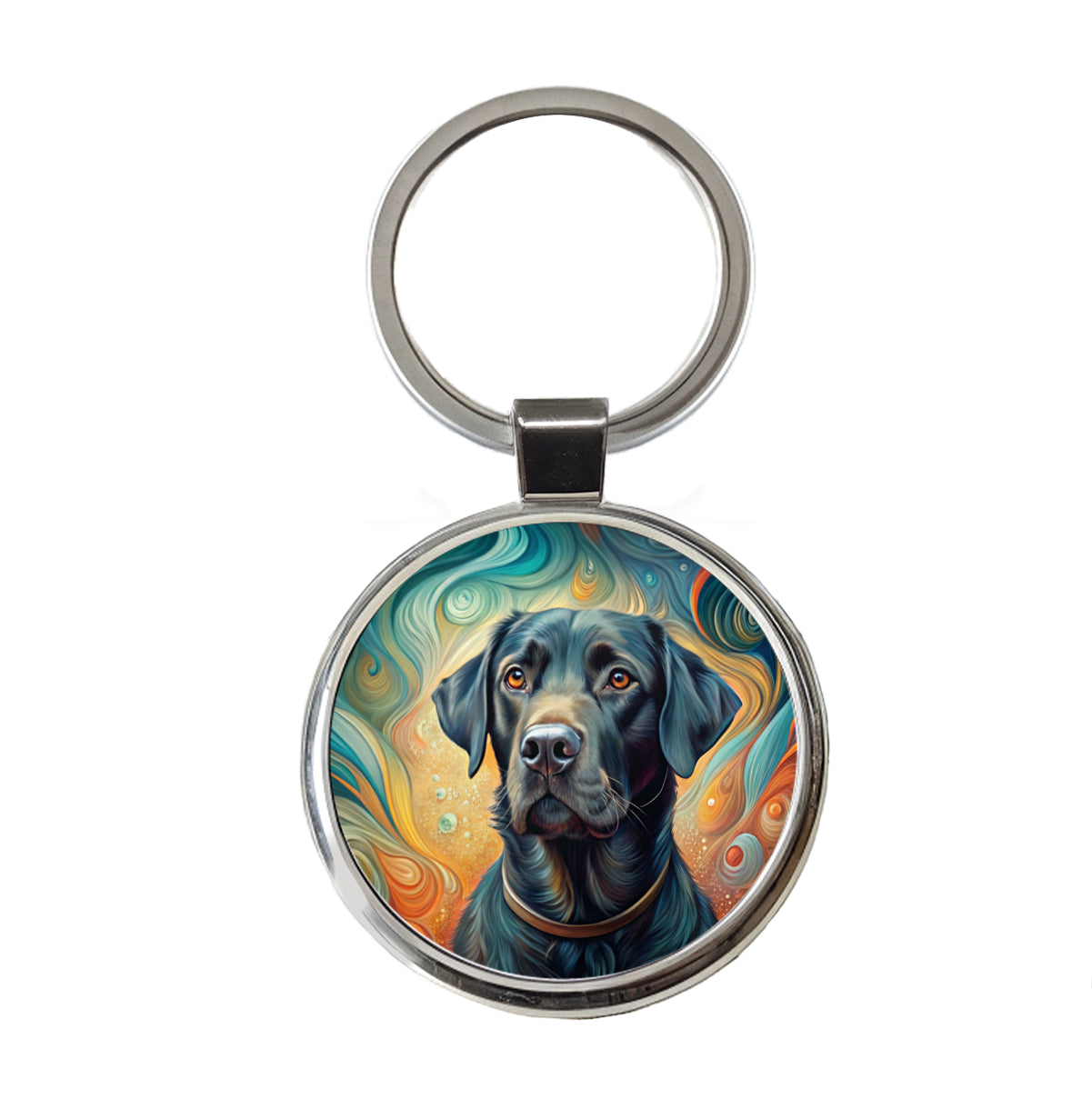 Black Labrador Retriever Dog Abstract Art Round Metal Keychain