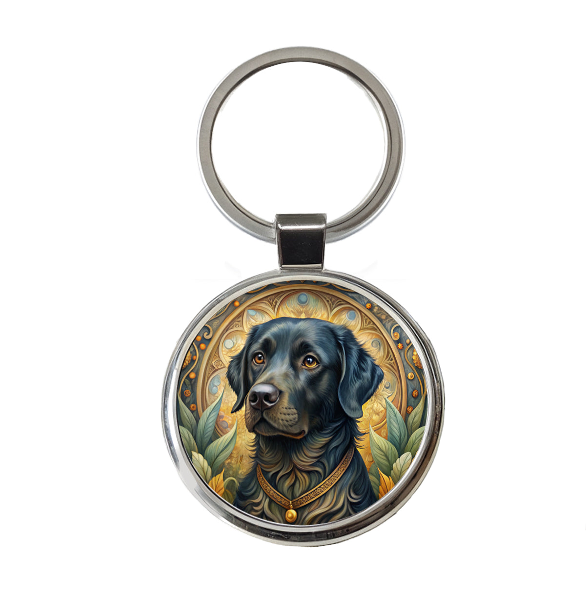 Black Labrador Retriever Dog Art Nouveau Round Metal Keychain