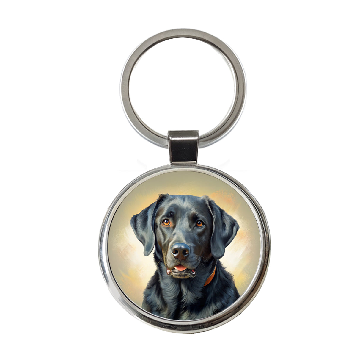 Black Labrador Retriever Dog Illustration Round Metal Keychain