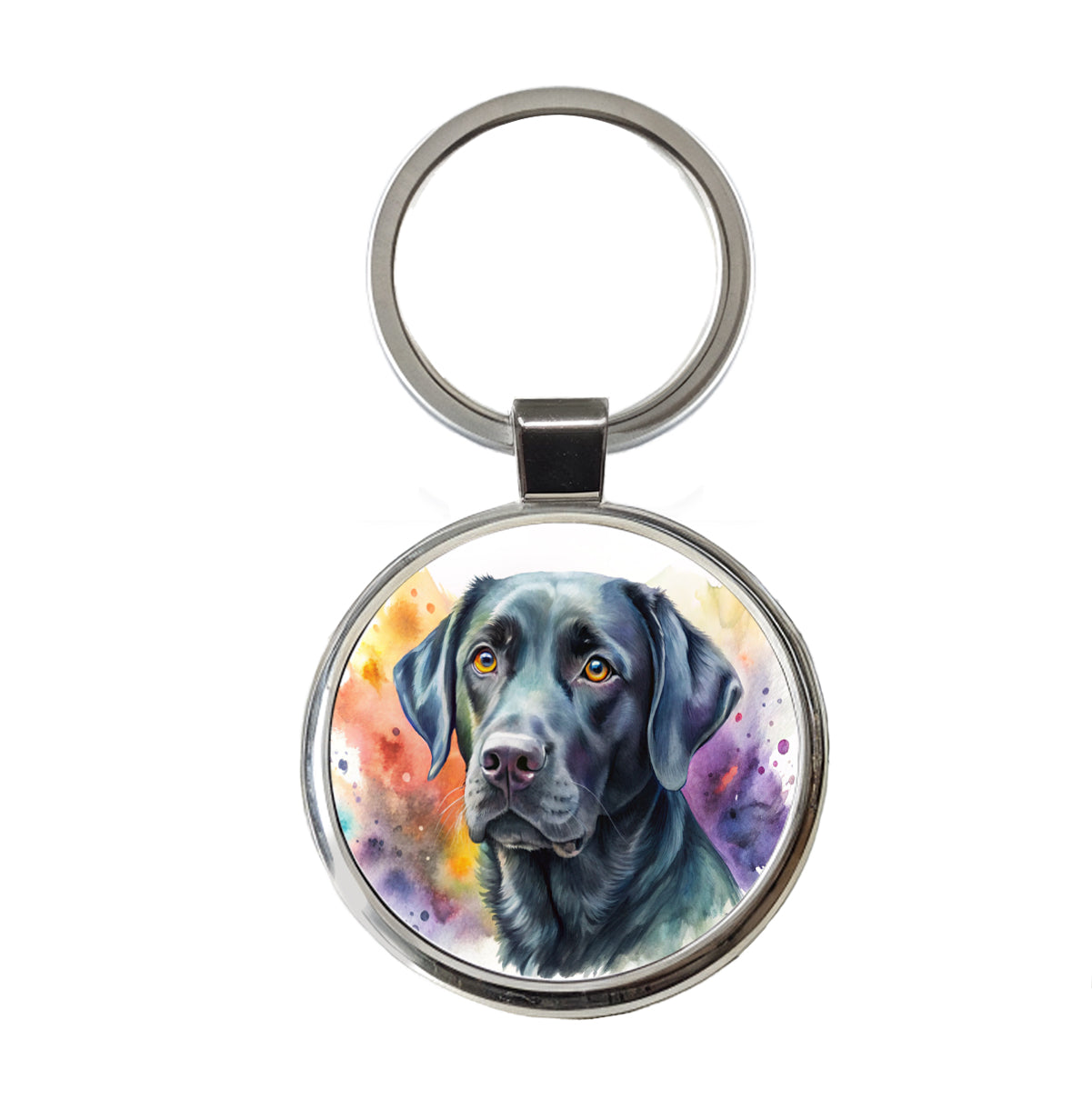 Black Labrador Retriever Dog Watercolor Style Round Metal Keychain