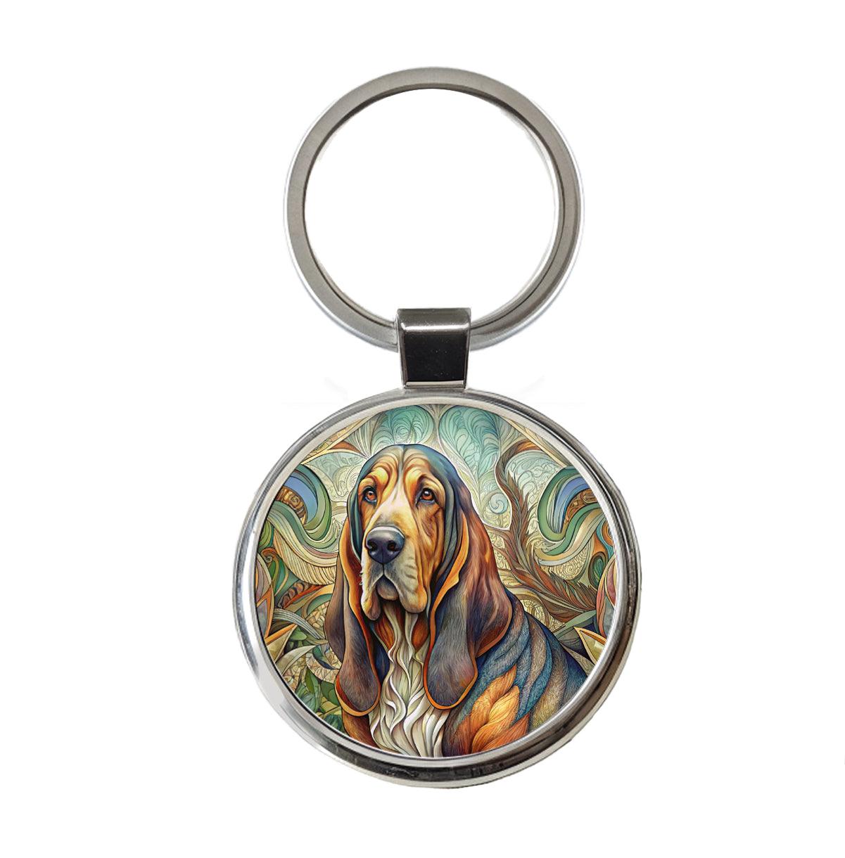 Bloodhound Dog Art Nouveau Round Metal Keychain