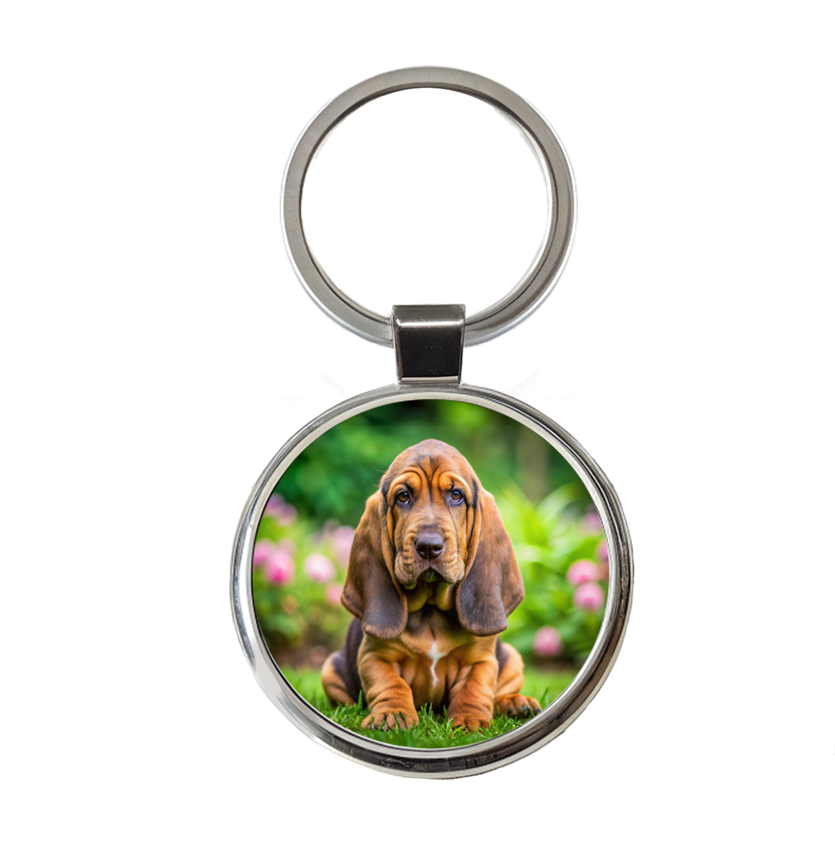 Bloodhound Dog Puppy Photo Round Metal Keychain