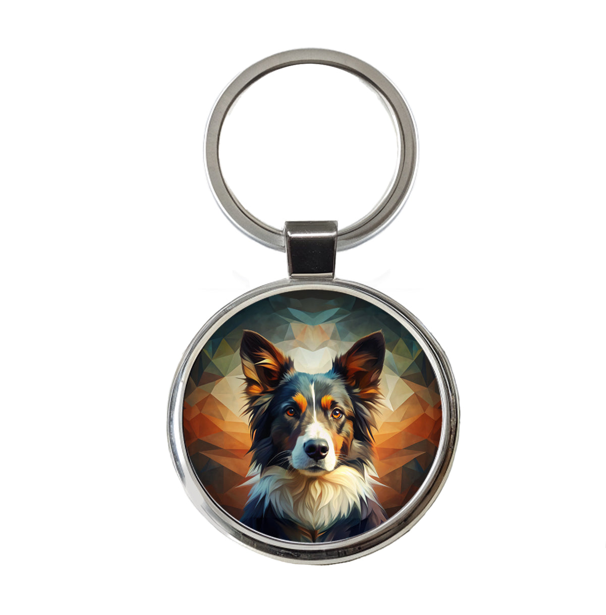 Border Collie Dog Abstract Stylized Art Round Metal Keychain