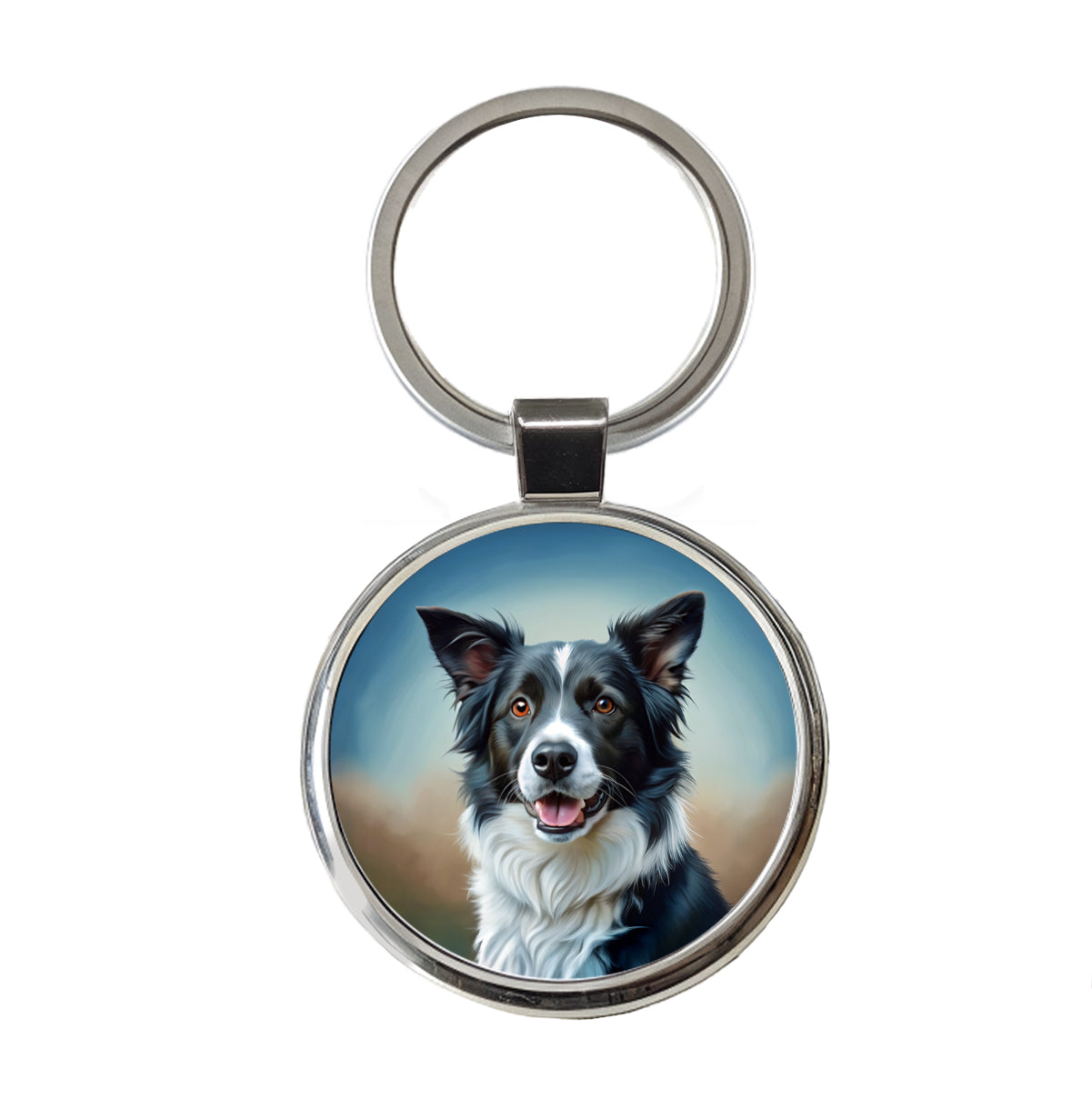 Border Collie Dog Illustration Round Metal Keychain