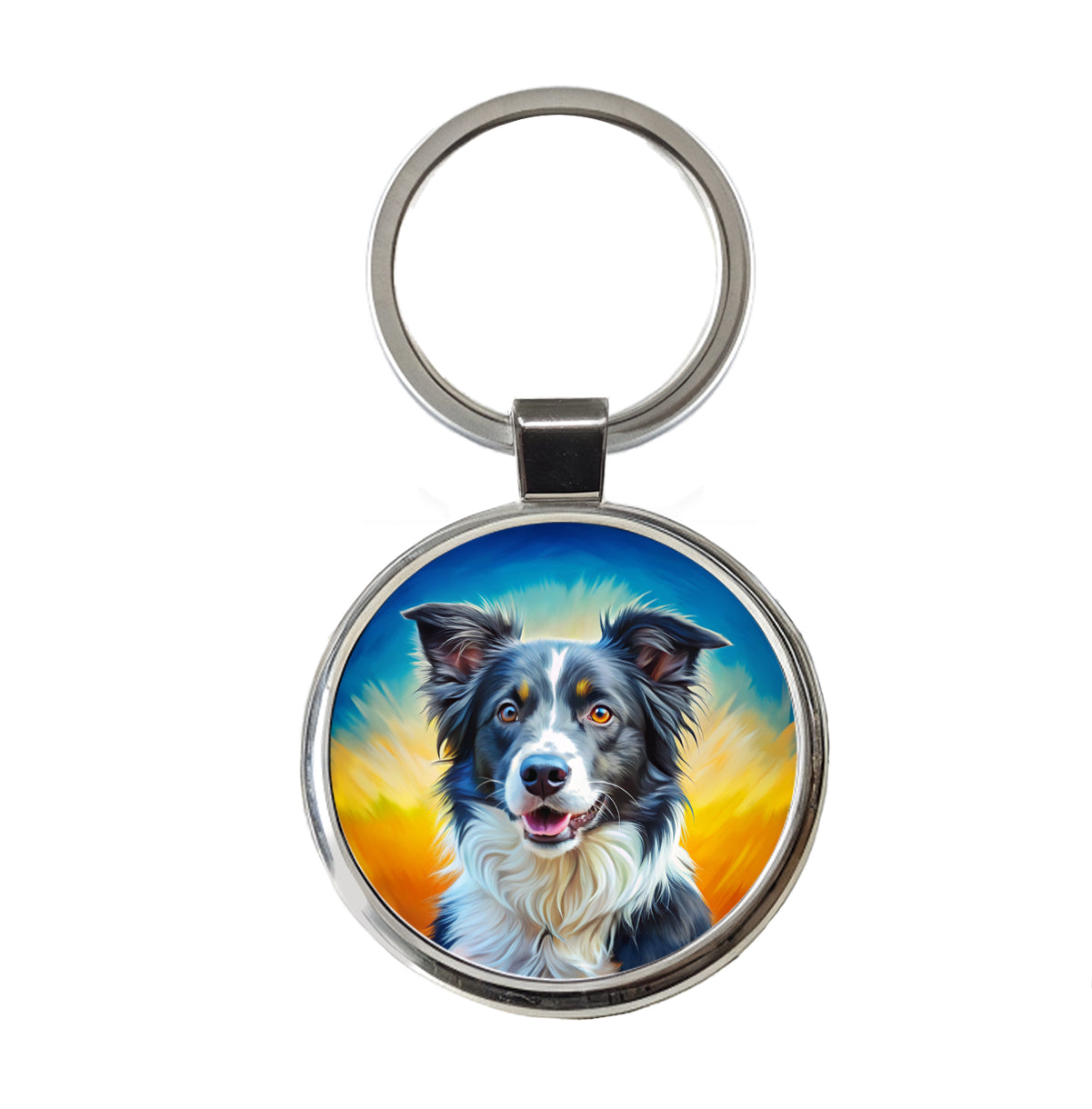 Border Collie Dog Pop Art Round Metal Keychain